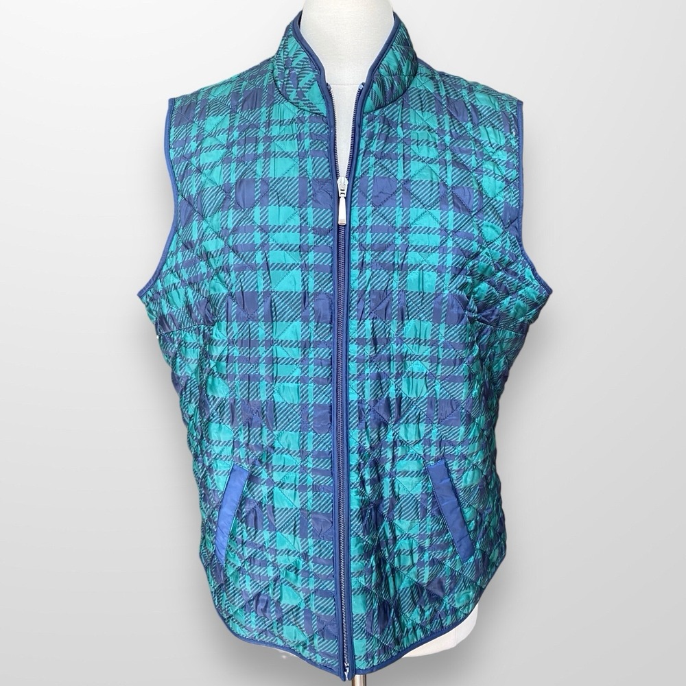 Karen Scott Sport Women's Size XL Quilted Puffer Vest Jacket Zip Front Plaid